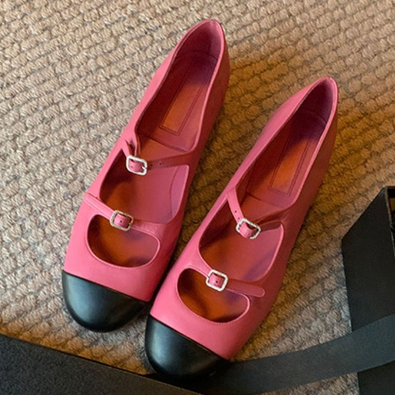 Women'S Fashion Shoes - エレガントなメリージェーンシューズ レディース ベルトバックル ミックスカラー 浅履き ファッション