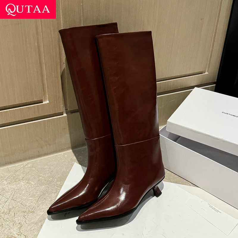 Women'S Fashion Knee High Boots - QUTAA ファッションニュース レディース ニーハイブーツ ポインテッドトゥ 冬