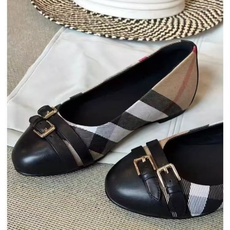 Women'S Fashion Shoes - ファッションフレンチレトロスタイル2026シングルシューズ新作春夏スプライスベルトバックル浅口ラウンドトゥフラットシューズ