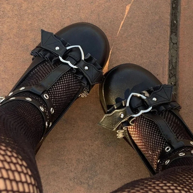 Women'S Fashion Shoes - 新しいスイートハートバックルウェッジメアリージェーンズ女性ピンク T ストラップ分厚いプラットフォームロリータ靴女性パンクゴシックコスプレ靴 43