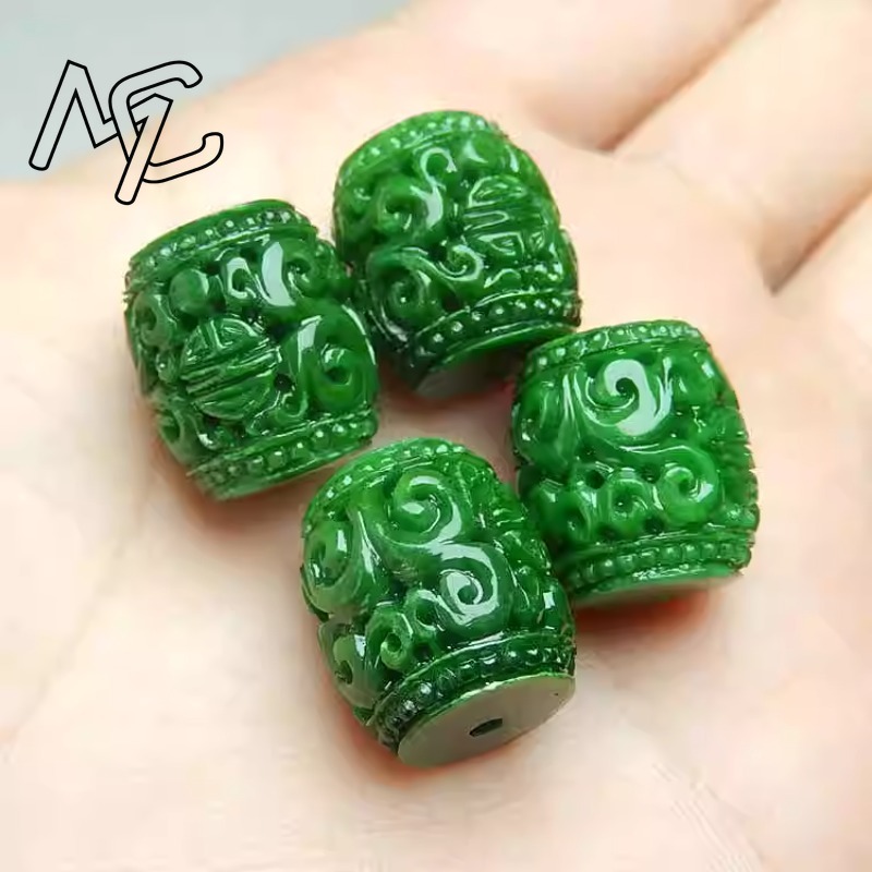 Women'S Fashion Jewellery - 5pc ナチュラルグリーンヒスイ彫刻ビーズ DIY ブレスレットバングルチャームジェダイトジュエリーファッションアクセサリーお守りギフト女性男性のための