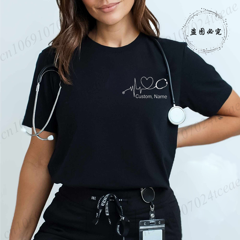 Women Fashion Names - カスタム名ナースシャツ聴診器心拍 RN Tシャツ女性男性服夏のファッションカスタマイズされた Tシャツ