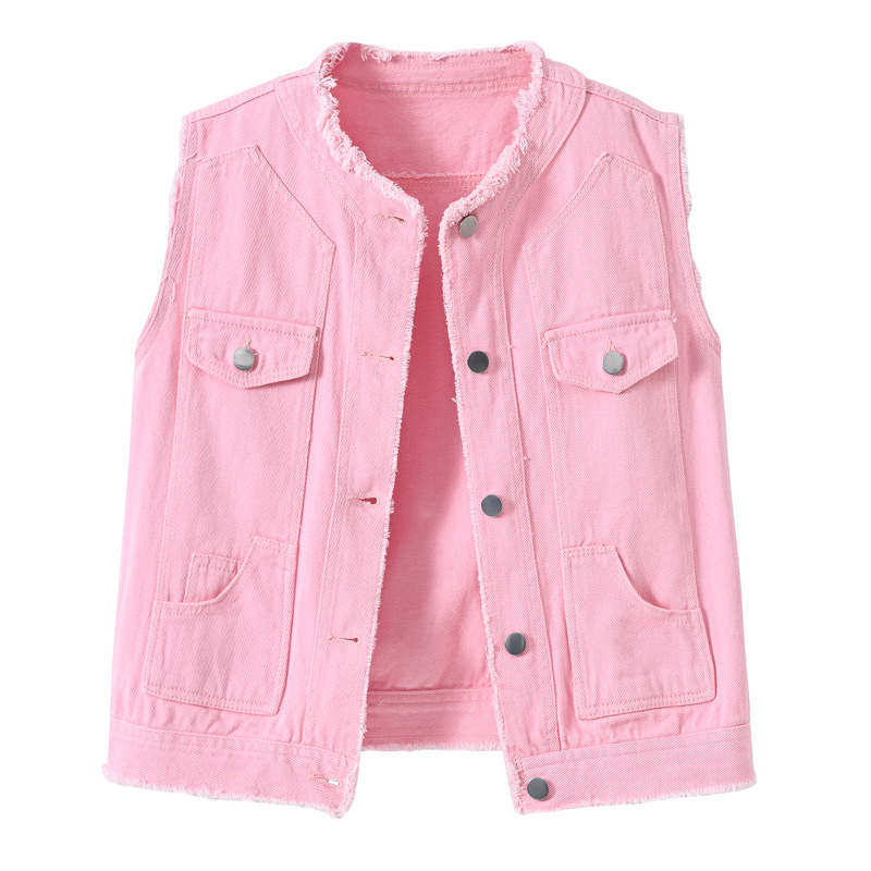 Women'S Fashion Vest Tops - レディーススリムフィットノースリーブデニムベスト、ラウンドネック、サマートレンドトップ、フリンジエッジ、おしゃれなキャミソール