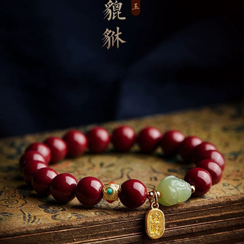 Women'S Fashion Jewellery - カスタマイズされた天然赤有機辰砂貔貅ブレスレットビーズアクセサリー DIY バングルチャームジュエリーファッションお守りギフト女性