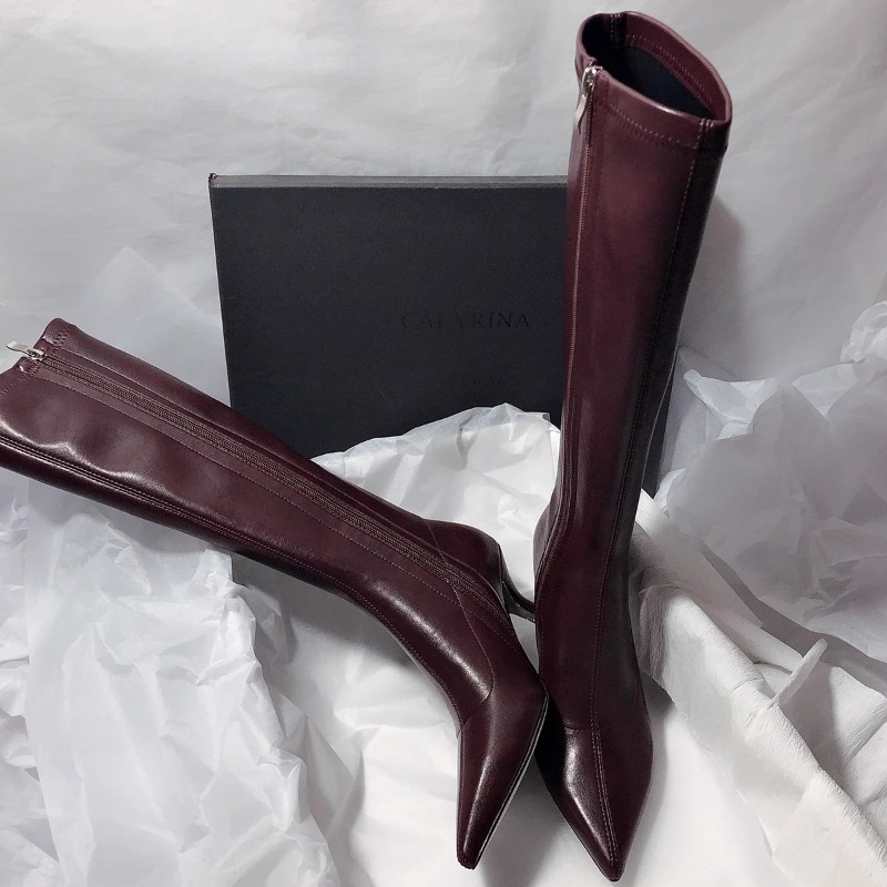 Women'S Fashion Knee High Boots - 秋の新作、スティレットヒールのファッションブーツ。女性用、ポインテッドトゥ、サイドジッパー、滑り止め加工、耐摩耗性、ロングブーツ、大きいサイズ43。