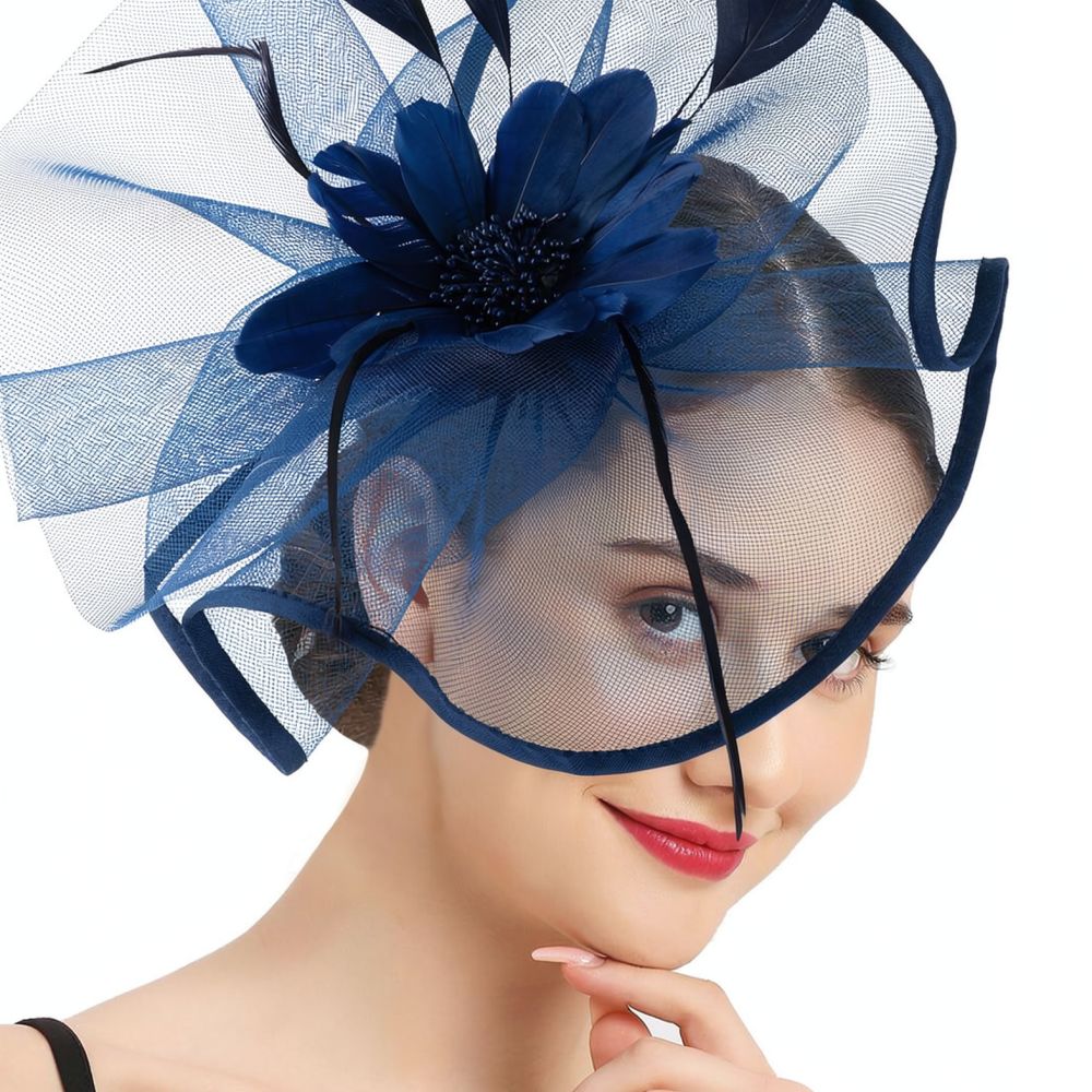 Women'S Fashion Kentucky Derby - ファッションメッシュフェザーヘアアクセサリー、丸いミニハット型ヘッドバンド、レトロスタイル。ティーパーティー、ケンタッキーダービー、結婚式、ブライダルに。