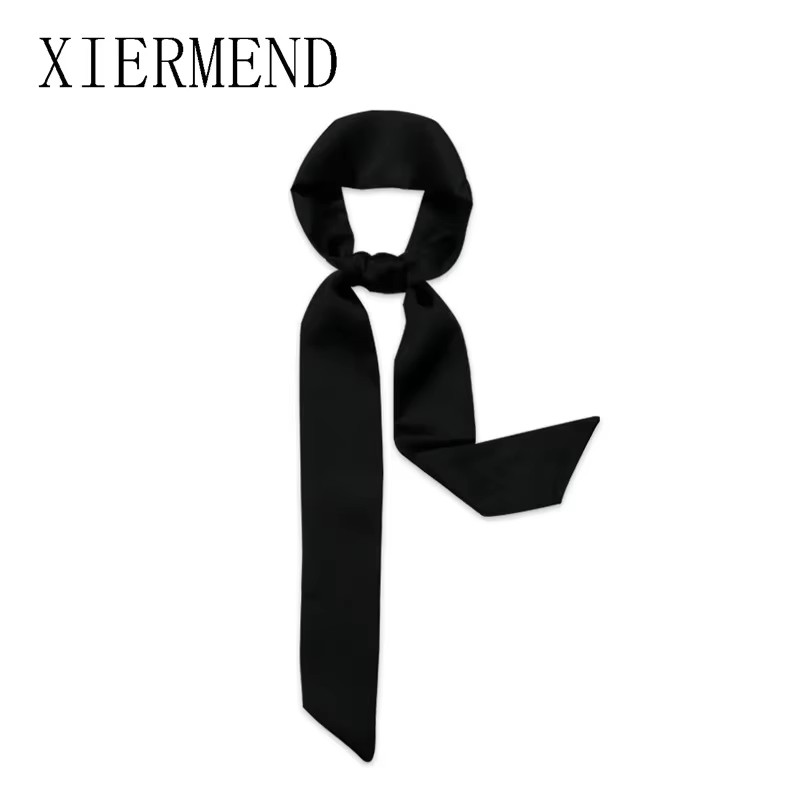 Women Fashion Necktie - 新しいロングバッグスカーフ女性ヘアバンド女性アクセサリー固体スキニースカーフヘッドバンドサテンリボンネクタイ装飾バッグスカーフ