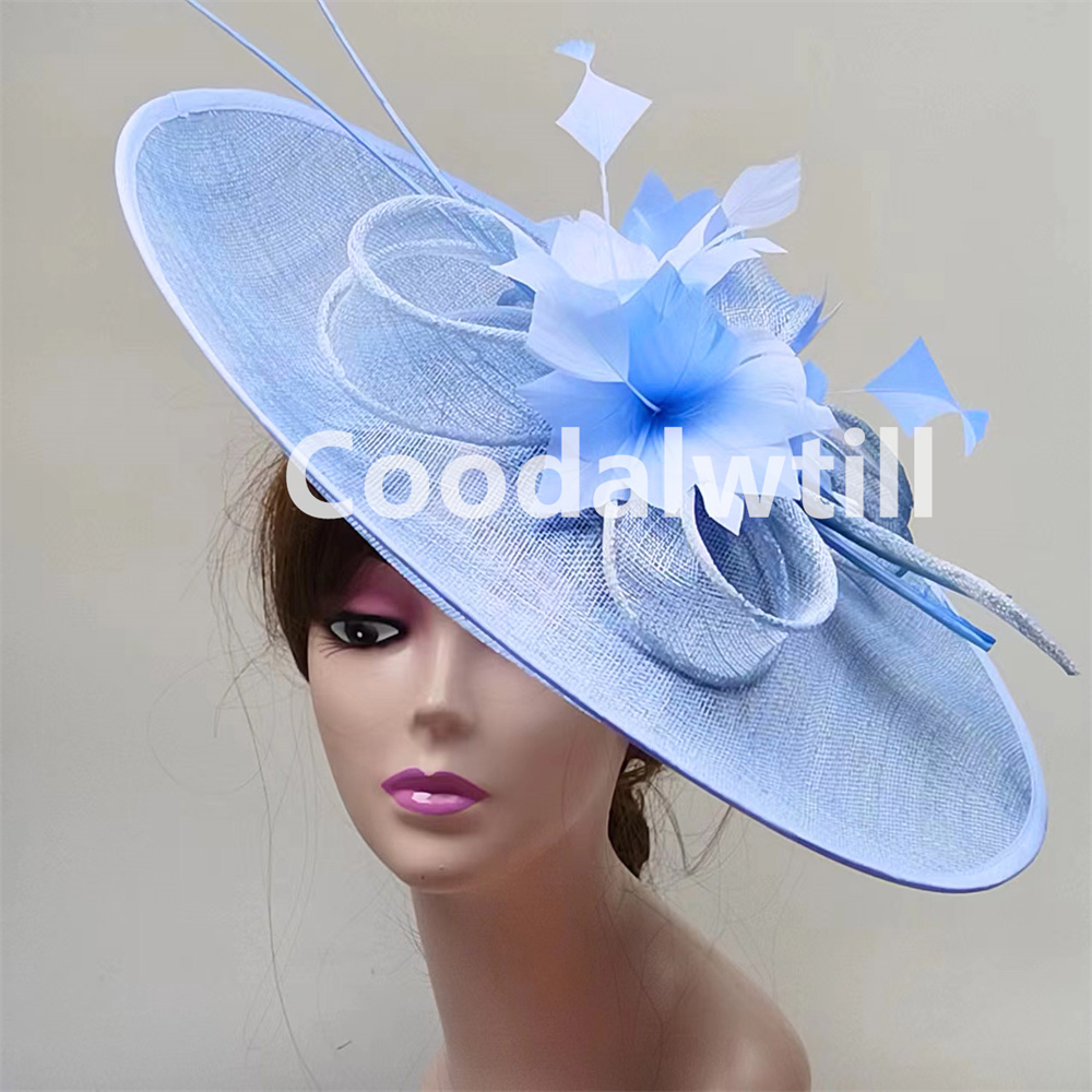 Women'S Fashion Kentucky Derby - 女性のためのロイヤルアスコットの大きな魅力的な帽子,大きな羽のダビー,結婚式のパーティーのヘッドピース,花のある教会のアクセサリー