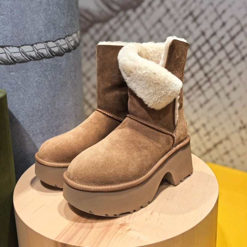 Women'S Fashion Korea - レディーススノーブーツ ファッションスエード カジュアル ミッドカーフブーツ 厚手ベルベット 暖かい冬用ブーツ