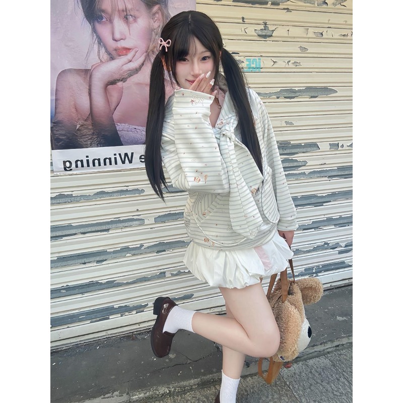 オールオーバーキュートコート韓国風ストライプストラップバッジ - Women Fashion Over The Years のレビューと価格