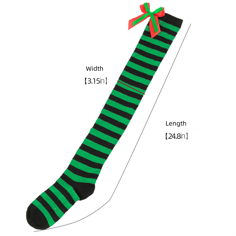 クリスマス蝶ネクタイニットソックス膝上ストライプストッキング - Women Fashion Over The Years のレビューと価格