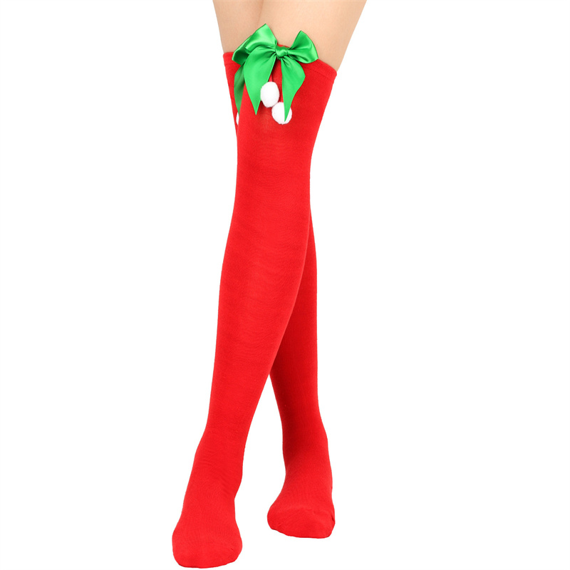 クリスマス蝶ネクタイニットソックス膝上ストライプストッキング - Women Fashion Over The Years のレビューと価格