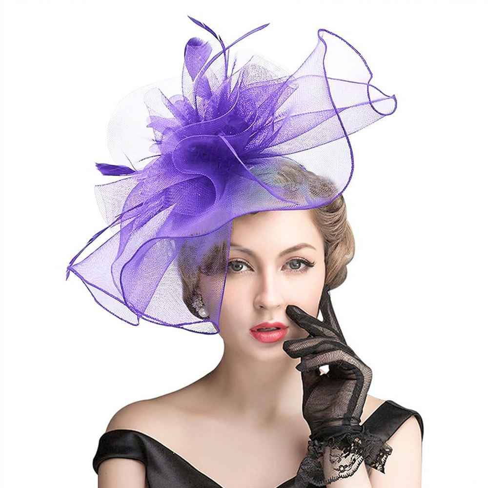 レトロなメッシュ素材の羽根飾り帽子。ブライダル、ウェディング - Women'S Fashion Kentucky Derby のレビューと価格