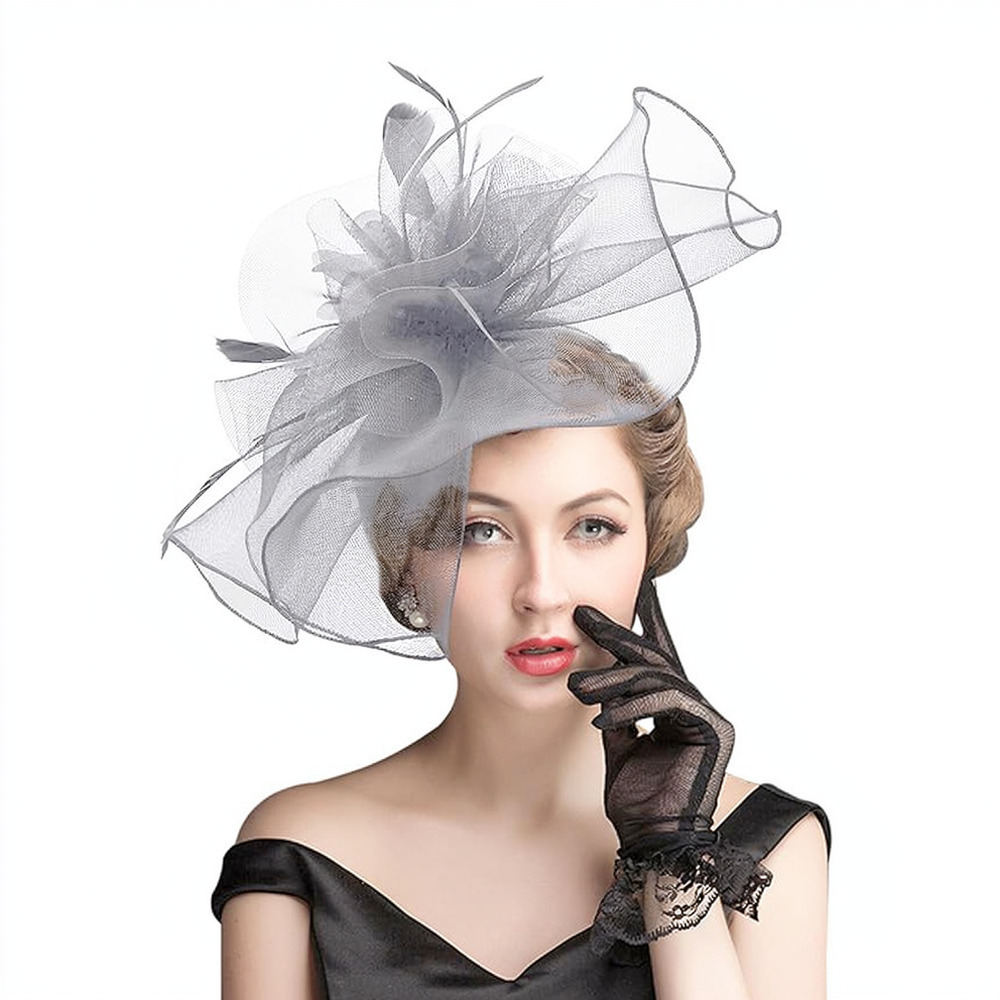 レトロなメッシュ素材の羽根飾り帽子。ブライダル、ウェディング - Women'S Fashion Kentucky Derby のレビューと価格