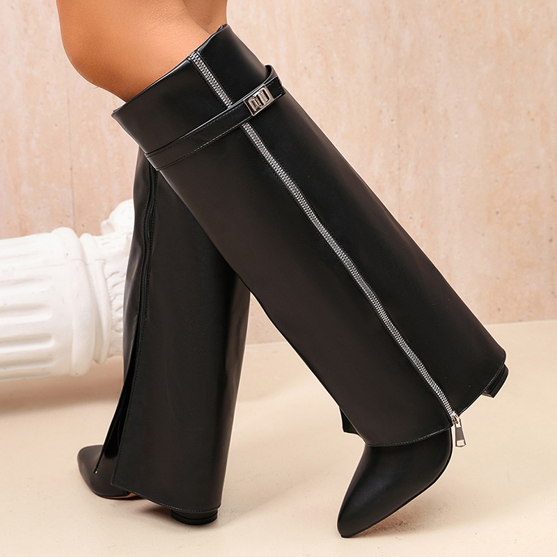ファッション性の高い黒の合成皮革製ニーハイブーツ。2026年 - Women'S Fashion Knee High Boots のレビューと価格