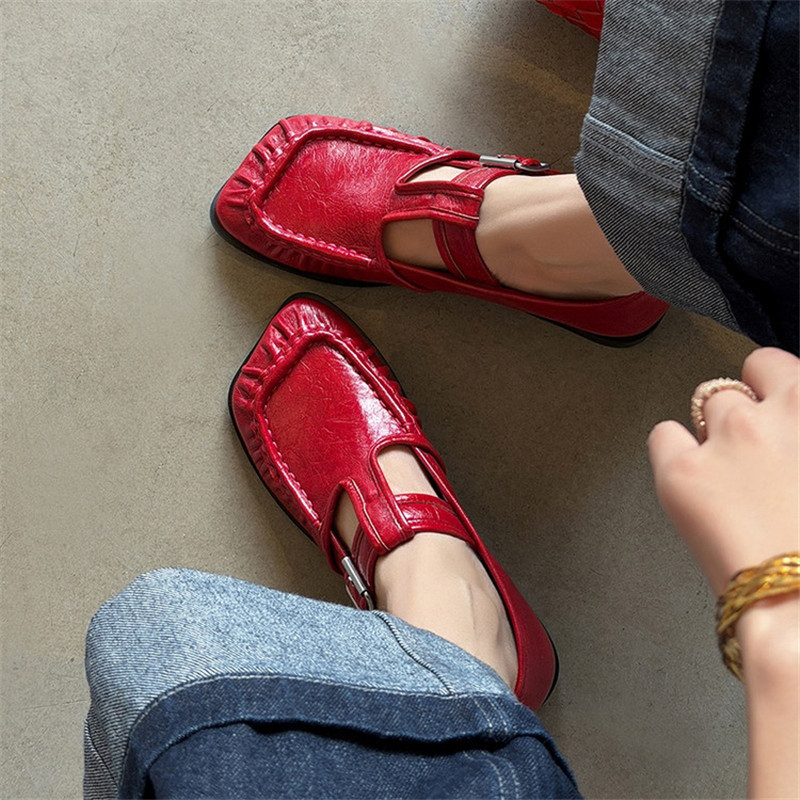 新しい春/秋の本革の女性の靴ファッションレトロスクエアトゥシ - Women'S Fashion Shoes のレビューと価格