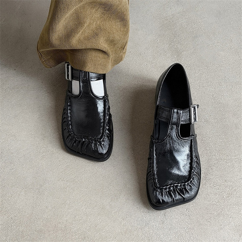 新しい春/秋の本革の女性の靴ファッションレトロスクエアトゥシ - Women'S Fashion Shoes のレビューと価格