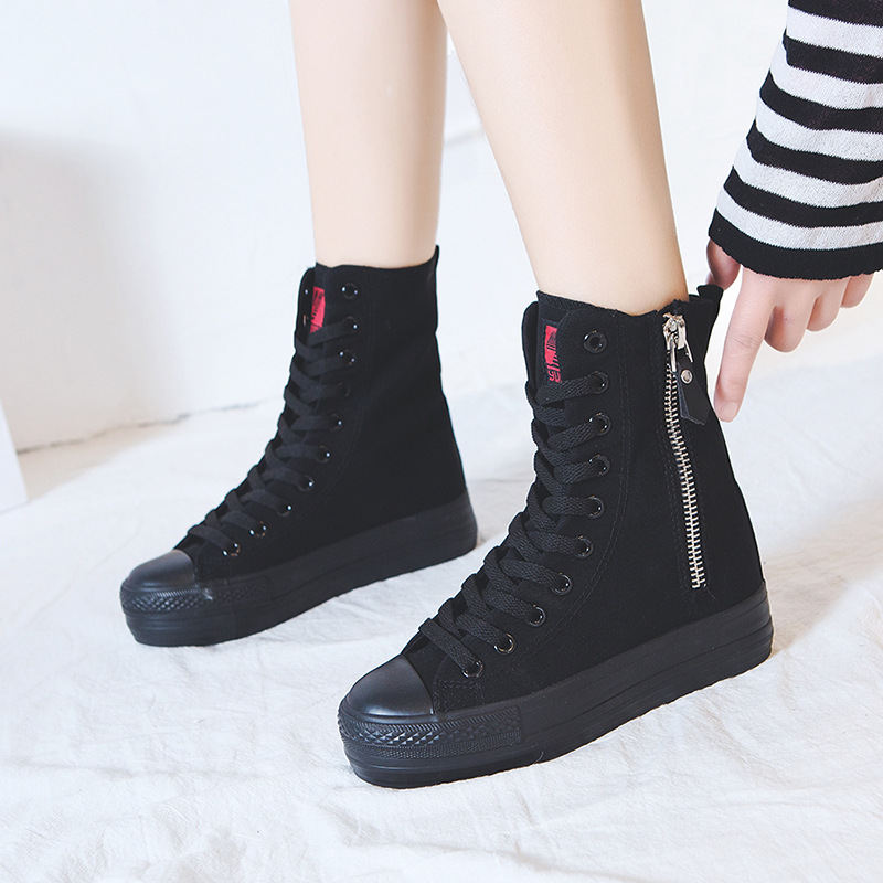 女性の靴新しいハイトップサイドジップキャンバススニーカーファ - Women'S Fashion Korea のレビューと価格