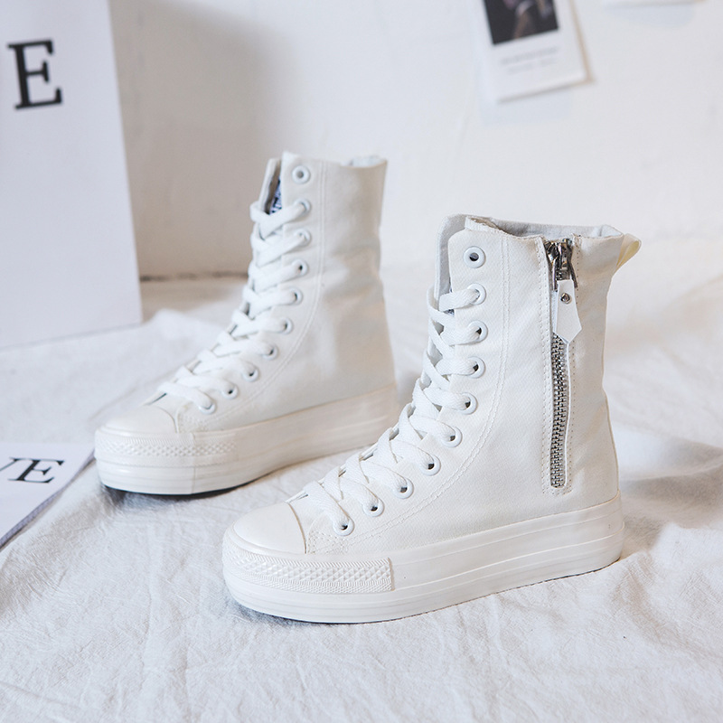 女性の靴新しいハイトップサイドジップキャンバススニーカーファ - Women'S Fashion Korea のレビューと価格