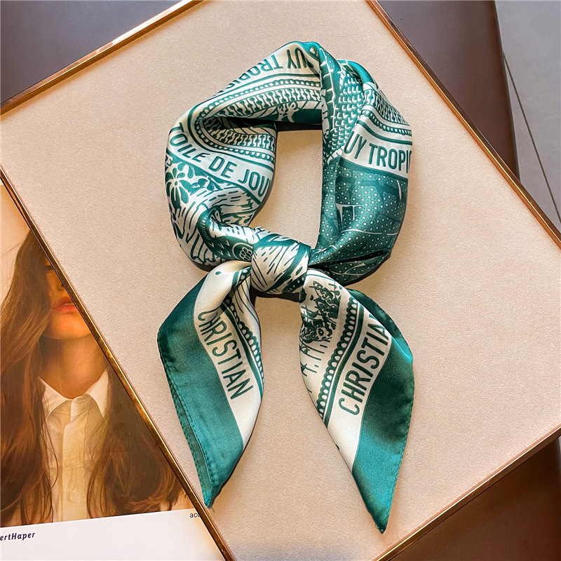 レター印刷シルクサテンハンカチ女性の高級デザインネクタイスカ - Women Fashion Necktie のレビューと価格