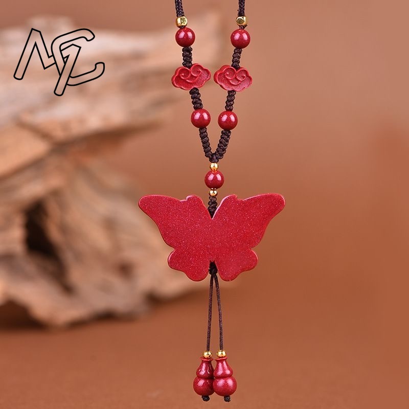ファッションレッド辰砂翡翠蝶ペンダントネックレスジュエリー中 - Women'S Fashion Jewellery のレビューと価格