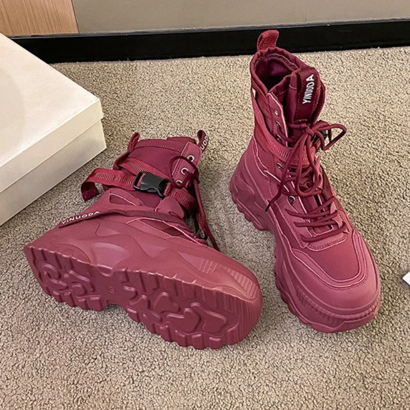 秋冬プラットフォームブーツ女性レースアップベルトバックルデザ - Women'S Fashion Korea のレビューと価格