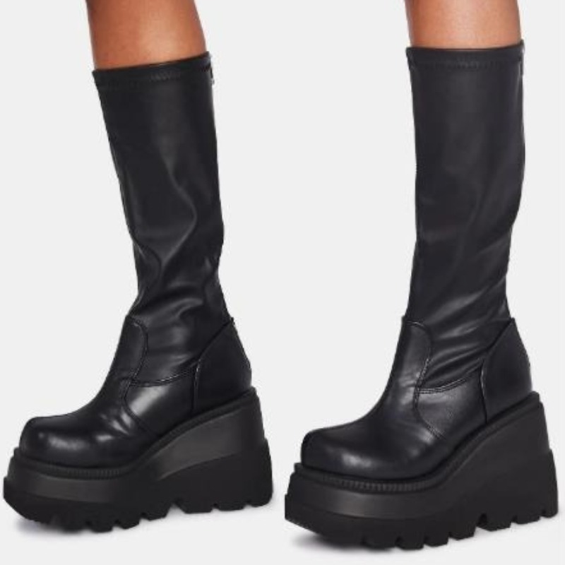 女性のプラットフォームブーツパンクミッドカーフレディースブー - Women'S Fashion Knee High Boots のレビューと価格