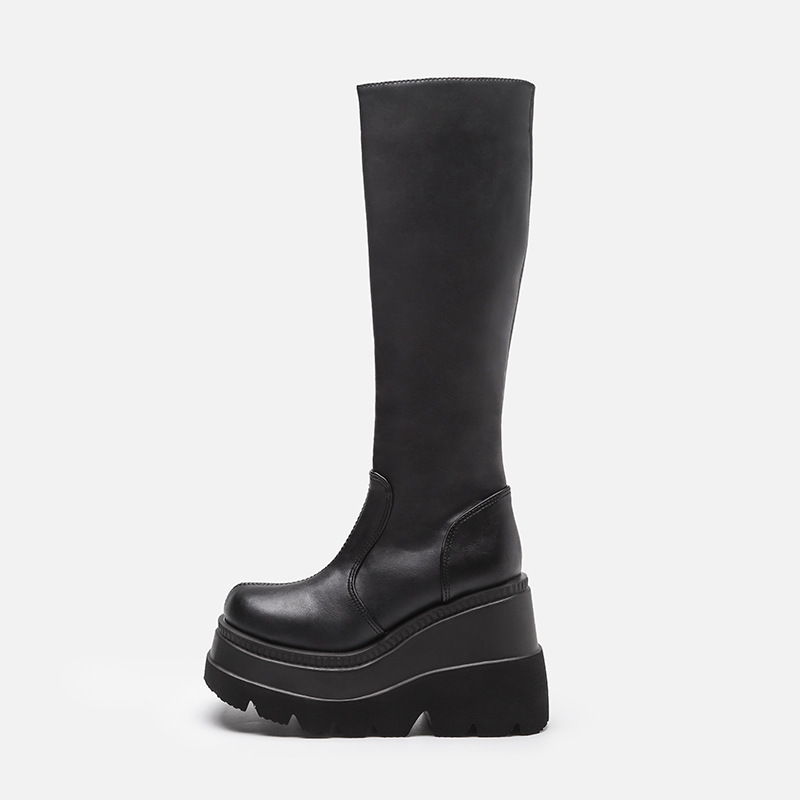 女性のプラットフォームブーツパンクミッドカーフレディースブー - Women'S Fashion Knee High Boots のレビューと価格