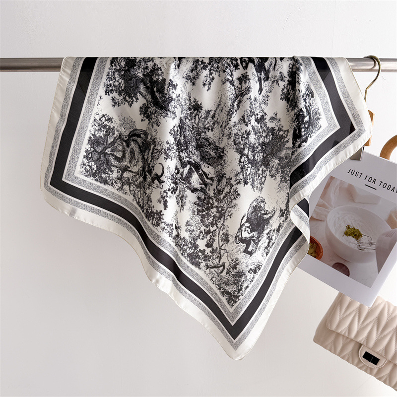 高級ジャングルプリントスカーフ女性のシルクスカーフ春と夏の花 - Women Fashion Necktie のレビューと価格