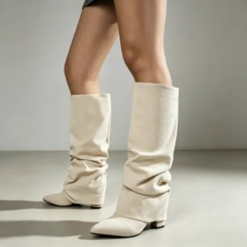 ファッションレトロ、ポインテッドトゥ、プリーツ加工、ハイヒー - Women'S Fashion Knee High Boots のレビューと価格