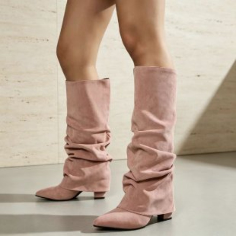 ファッションレトロ、ポインテッドトゥ、プリーツ加工、ハイヒー - Women'S Fashion Knee High Boots のレビューと価格