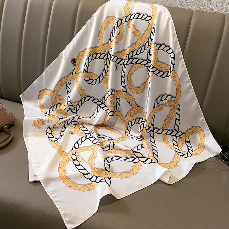 シルクサテンヒジャーブスカーフ,70cm,プリント,女性用, - Women Fashion Necktie のレビューと価格
