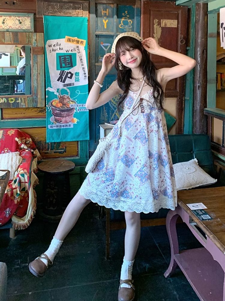 夏らしいヴィンテージ風キャミソールワンピースセット。女性用。 - Lace Trim Cami のレビューと価格