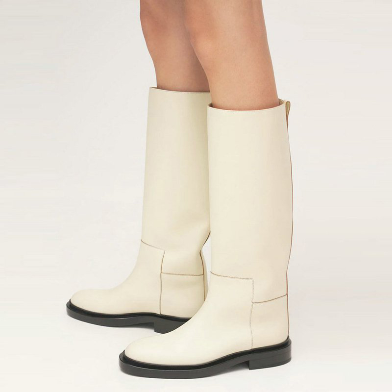 Meotina 女性本革ニーハイブーツラウンドトゥフラットフ - Women'S Fashion Knee High Boots のレビューと価格